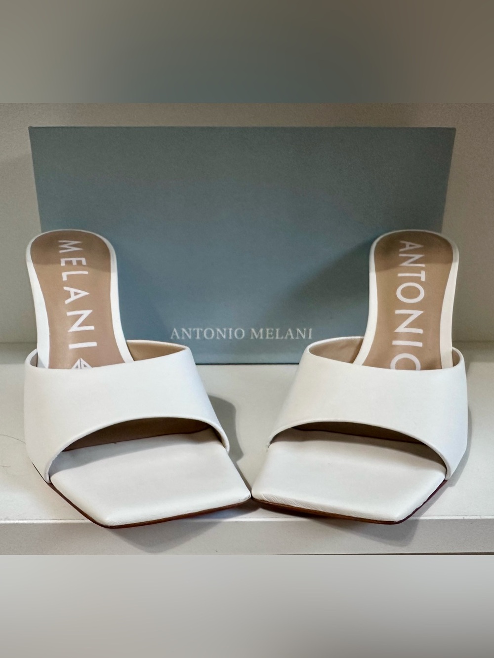 ANTONIO MELANI White Minimalist Square-Toe Slide Mules